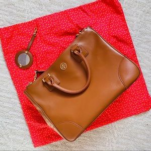 Tory Burch Robinson Double Zip Camel Tote